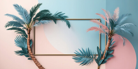 frame of plant leaves and color gradient, for text, empty space