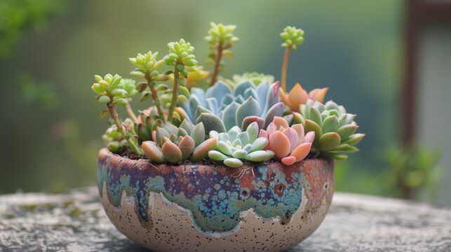 Succulent plants displayed in a ceramic container
