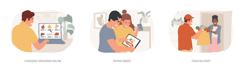 Buying groceries online isolated cartoon vector illustrations se