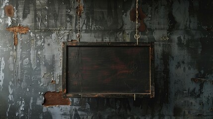 Signboard hung on wall background