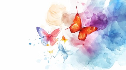 Colorful Watercolor Butterflies on Abstract Background