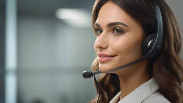 Professional telemarketing operator using headset for business communication and customer support. Concept Telemarketing, Headset, Business Communication, Customer Support, Professional Ops