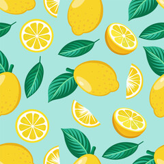 Seamless pattern with lemons. Summer tropical background.