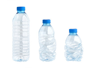 Plastic water bottle isolated on white background. Used twist water plastic bottles.