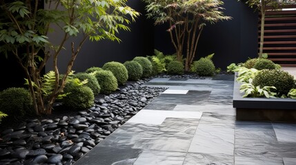 Serene Japanese Garden Pathway with Bamboo and Stones
