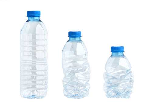 Plastic water bottle isolated on white background. Used twist water plastic bottles.