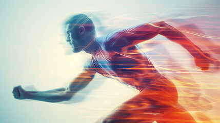 Fototapeta premium Double exposure with motion blur in sports, depicting a runner and a symbol of a healthy lifestyle.