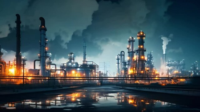 Carbon Capture Facilities and Chemical Refinery in Action at Nighttime. Concept Industrial Processes, Night Photography, Carbon Sequestration, Environmental Impact, Manufacturing Operations