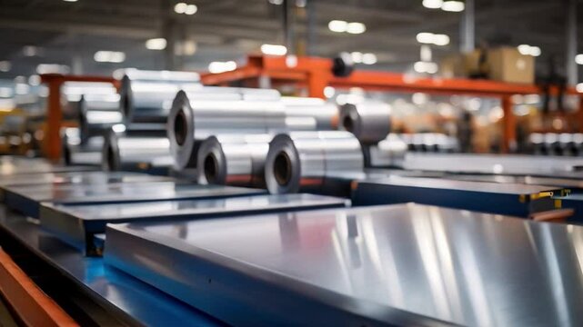 Manufacturing Galvanized Steel Sheet Rolls in a Factory Setting. Concept Factory Setting, Galvanized Steel, Sheet Rolls, Manufacturing Process, Machinery Operations