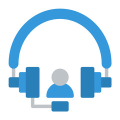 headphones icon color or logo illustration flat color blue style	