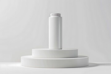 D rendering of a cosmetic powder bottle on a podium