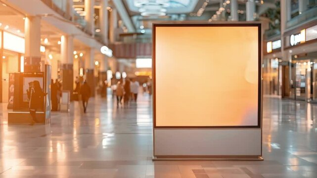 An empty billboard stands alone in the middle of a mall. Concept Abandoned Mall, Urban Landscape, Advertising Space