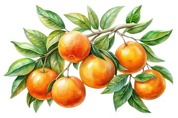 Isolated oranges. Fresh whole orange fruit with leaf on a branch isolated on white background with clipping path