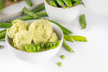 Healthy vegan Green Pea ice cream, Alternative vegetarian raw frozen gelato dessert made from...