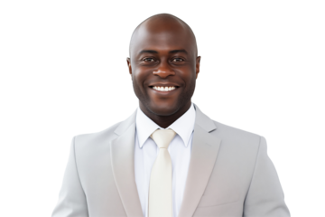 Afro american businessman smiling on transparent background. World of work. African country. Black men. Recruitment. Job offer. Image for graphic designer. African. Africa.
