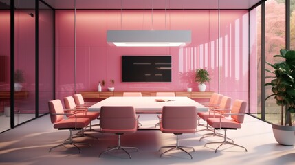 Modern Pink Conference Room with City View