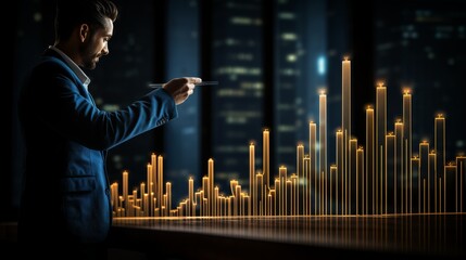 Businessman analyzing financial data for growth success and profit in investment market