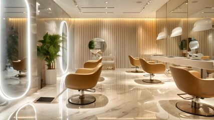 Modern luxurious hair salon for a professional photography session in business. Concept Luxury Salon, Professional Styling, Fashionable Hair Trends, Elegant Photoshoot, Stylish Business Portraits