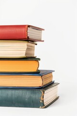 Book Lovers Day. Stack of old books with worn covers against white background