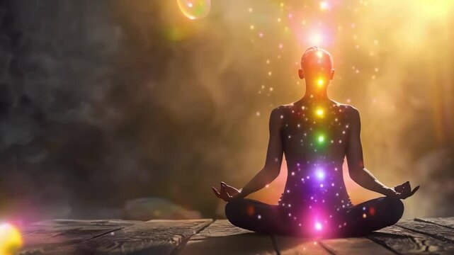 Exploring Spiritual Meditation with Chakras, Prana, and Cosmic Universe Elements. Concept Spiritual Meditation, Chakras, Prana, Cosmic Universe, Meditation Techniques