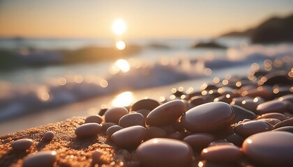 Sunset Beach Pebbles with Ocean Waves