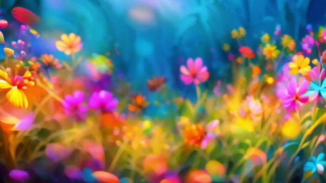 Serene spring meadow painting featuring blooming flowers and lush green grass. Concept Spring landscape, Blooming flowers, Lush green grass, Serene meadow, Painting