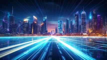 Futuristic Cityscape with Dynamic Light Trails
