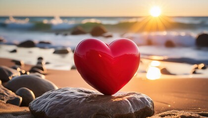 Fototapeta premium Heart-Shaped Object on Beach at Sunset