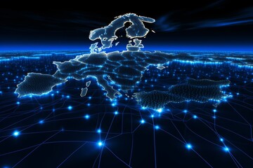 Abstract western europe map  global network connectivity, data transfer, cyber technology