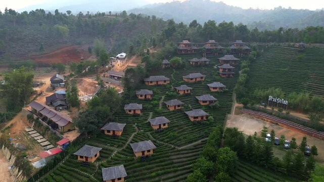 Top view of a Chinese village 
Ban Rak Thai, Mae Hong Son, Thailand.