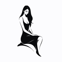 female silhouette sitting woman, isolated on a white background 