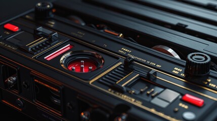 Obraz premium Retro audio cassette player close up, music background