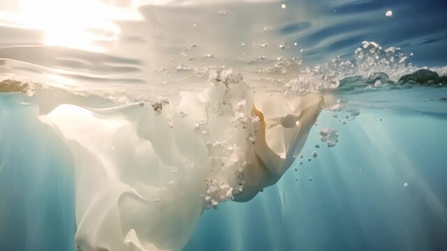 Shirt floating in water with bubbles and splashes during washing. Concept Floating Shirt, Water Bubbles, Splashes, Washing Machine, Laundry Day