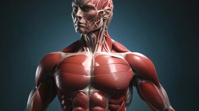 Illustration of muscular system highlighting muscle connections and interrelations for anatomy study. Concept Muscular System Illustration, Anatomy Study, Muscle Connections, Interrelations
