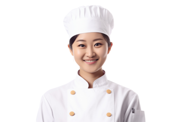 Women chef isolated on transparent background png cutouts. Images for graphic designers. Image for flyers. Topics related to cooking. Cooking world. Job offer. Recruitment..	