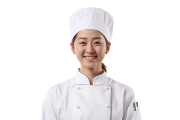 Women chef isolated on transparent background png cutouts. Images for graphic designers. Image for flyers. Topics related to cooking. Cooking world. Job offer. Recruitment..	