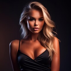 Naklejka premium Elegant Blonde Woman in Black Dress