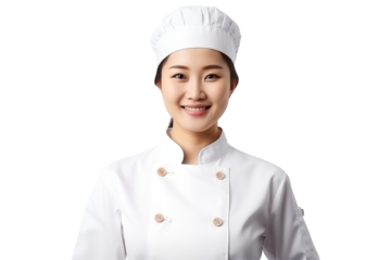Women chef isolated on transparent background png cutouts. Images for graphic designers. Image for flyers. Topics related to cooking. Cooking world. Job offer. Recruitment..	
