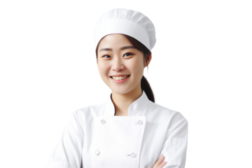 Women chef isolated on transparent background png cutouts. Images for graphic designers. Image for flyers. Topics related to cooking. Cooking world. Job offer. Recruitment..	