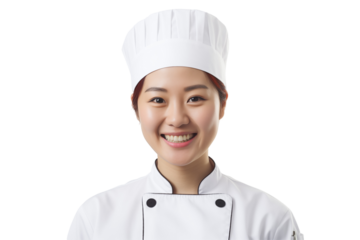 Women chef isolated on transparent background png cutouts. Images for graphic designers. Image for flyers. Topics related to cooking. Cooking world. Job offer. Recruitment..	