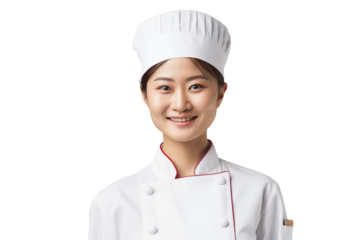 Women chef isolated on transparent background png cutouts. Images for graphic designers. Image for flyers. Topics related to cooking. Cooking world. Job offer. Recruitment..	