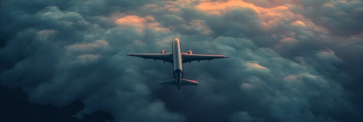 Fototapeta premium Airplane Flying Above the Clouds at Sunset