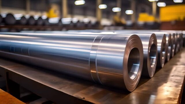 Rolls of Aluminum and Galvanized Steel in an Industrial Factory Setting. Concept Aluminum Rolls, Galvanized Steel, Industrial Factory, Manufacturing Process
