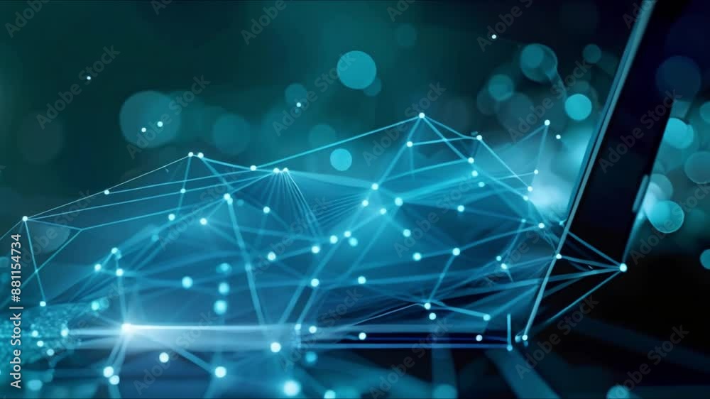 Poster abstract technology background with laptop and computer networking elements. concept technology back