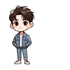 A cartoon handsome boy in jeans clothes.