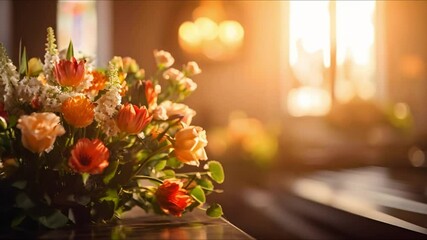 Church funeral service for solemn remembrance and religious memorial purposes. Concept Religious Ceremony, Funeral Service, Remembrance, Solemn Occasion, Church Service