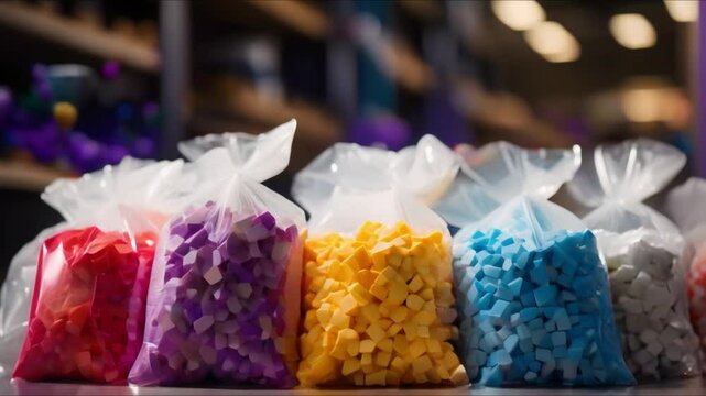 Transforming Plastic into Small Pellets for Reuse in Manufacturing Processes. Concept Plastic Recycling, Pellet Production, Waste Reduction, Manufacturing Sustainability