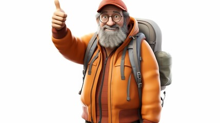 Naklejka premium Cheerful cartoon hipster showing thumbs up gesture in 3d, isolated on white background