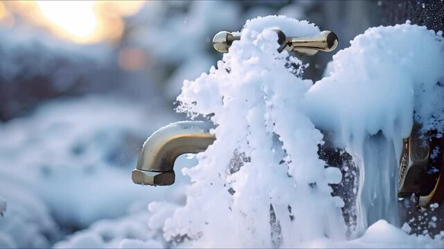 Winter maintenance snow on outdoor faucets home care. Concept Winter Maintenance, Snow Removal, Outdoor Faucets, Home Care