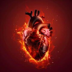 anatomical heart on fire